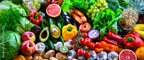 Variety of raw vegetables and fruits