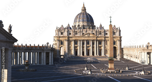 Photography Detailed architectural render of Saint Peter Square and Basilica colonnade in Vatican, isolated on transparent background