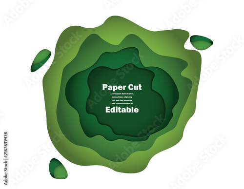 3D Green Layered Paper Cut Organic Shape Abstract Background Template

