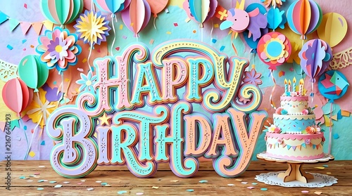 Small multi tier birthday cake with large happy birthday letters