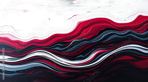 Abstract flowing red white and dark blue waves with subtle texture and bright highlights