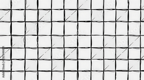 Geometric grid pattern in monochrome with a hand-drawn sketch effect for minimalist design backgrounds