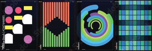 Abstract geometric shapes and patterns on black background