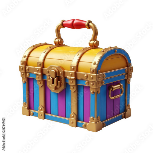 Colorful treasure chest with golden handle and bow