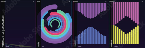 Abstract colorful geometric shapes on dark background