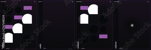 Abstract geometric shapes posters with purple and dark theme
