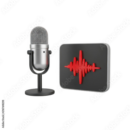 Microphone with sound wave graphic illustration