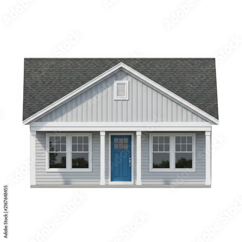 Modern single-story house with blue trim and gray roof