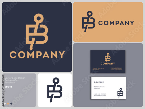 Letter B monogram logo combined with a key icon.  Real Estate  logo and identity.  Business card mockup.
