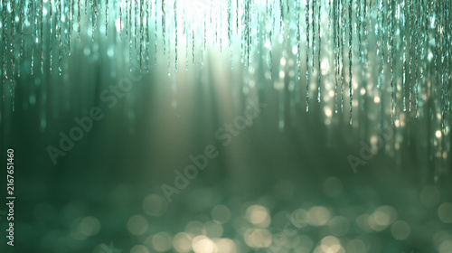 Sparkling Green Glitter Background with Glowing Bokeh Lights