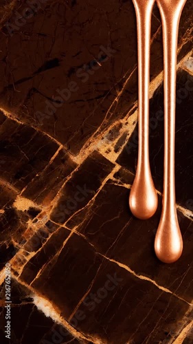 Elegant Copper Spoons Resting on Luxurious Polished Brown Marble Surface with Natural Golden Veining Pattern