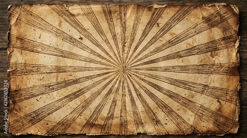 Aged Vintage Textured Paper Background with Retro Sunburst Rays Pattern Rustic Antique Spiral Ray Texture for Creative Design Projects worn paper spiral rays retro background vintage texture sunburst
