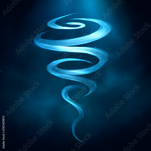 Luminous Neon Blue Energy Spiral and Magic Vortex Funnel