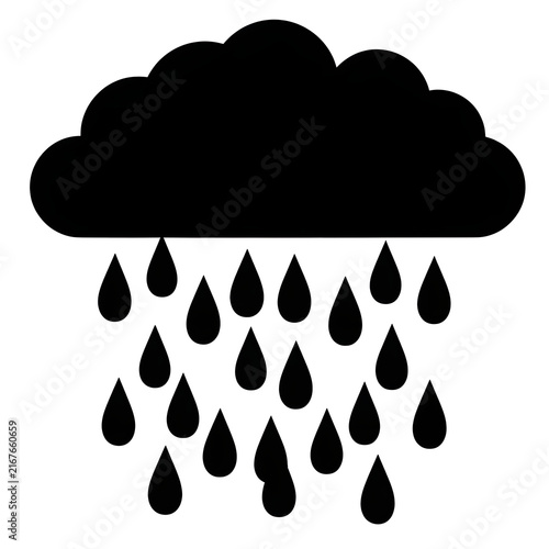 Black Storm Cloud Icon with Falling Raindrops Silhouette