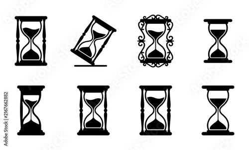 Hourglass Icons Set, Sand Timer Collection, Vintage Time Measurement, Vector Graphics