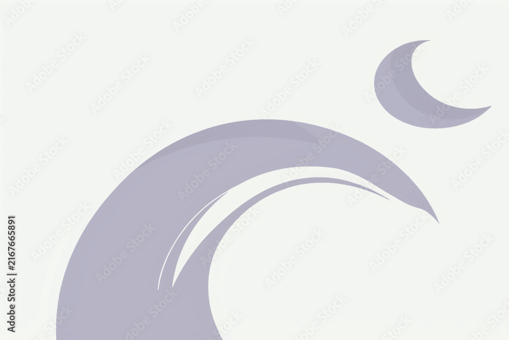 Naklejka premium Minimalist Lavender Wave and Crescent Moon Abstract Background
