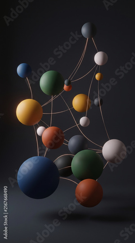 Vertical abstract network of connected glowing spheres symbolizing diversity and team collaboration