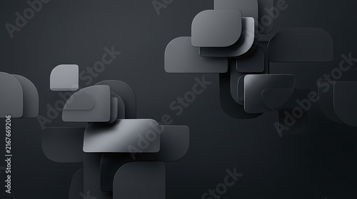 Minimalist dark geometric shapes and rounded panels on a dark textured background with minimalist design modern architecture abstract structure