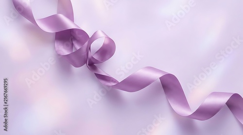Elegant light purple satin ribbon curled on a soft textile silk background with gift wrap decorative ribbon cloth background celebration bow