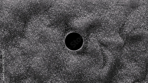 Obraz na plátne Circular hole in a textured surface made of countless small spheres, viewed from above with shadows radiating outward