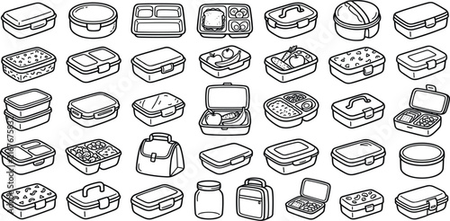 Canvastavla Bento Box Lunch Container Line Art Coloring Page Vector Set
