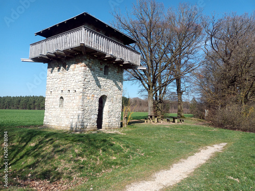 Reconstructed Roman watchtower and hiking rest area on the Ausoniusweg near Dill, Germany