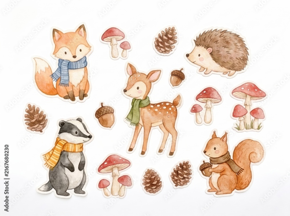 Naklejka premium Watercolor Woodland Animal Collection for Kids and Nature Themes