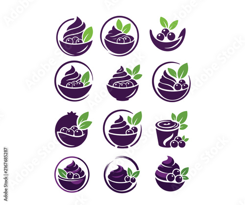 Açaí Logos Pure, Natural e Vibrant Symbols