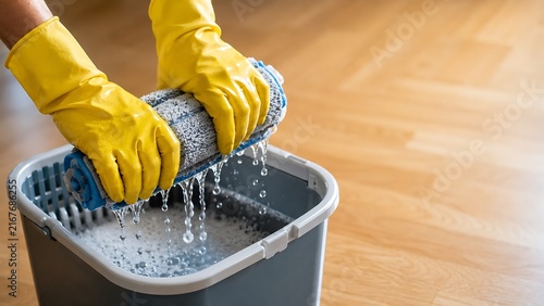 Yellow gloves pouring sand into a bucket