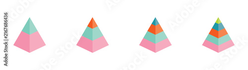 Maslow layer colorful triangle pyramid chart in 3D style. Triangle pyramid icon isolated on white background. Vector illustration.