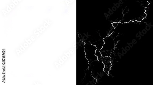 Quadro su tela Electric lightning bolt strike on black background, white thunderbolt flash illu
