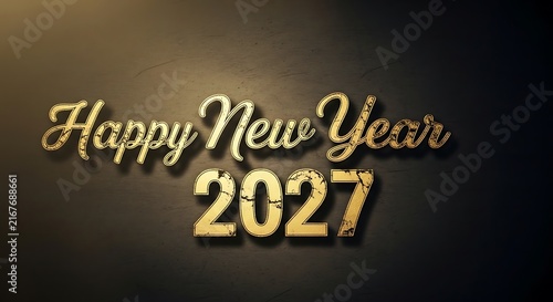 Elegant gold lettering spelling happy new year 2027 isolated on a dark background for festive holiday greeting card design