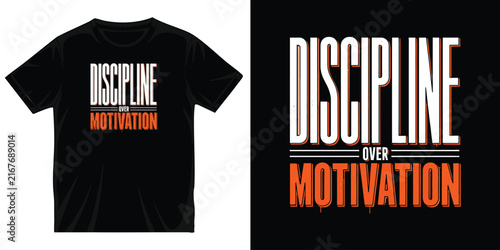 Discipline over motivation minimalist t-shirt vector design using tall white and orange narrow typography for gym and workout gear. t-shirt