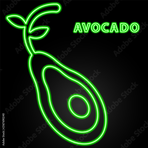 Green neon avocado fruit leaf sign