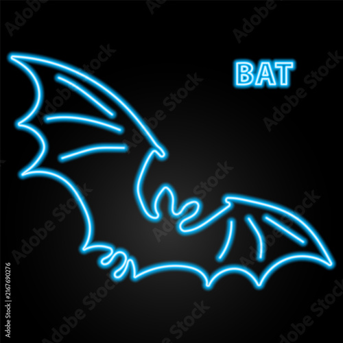 Blue neon bat halloween flying animal