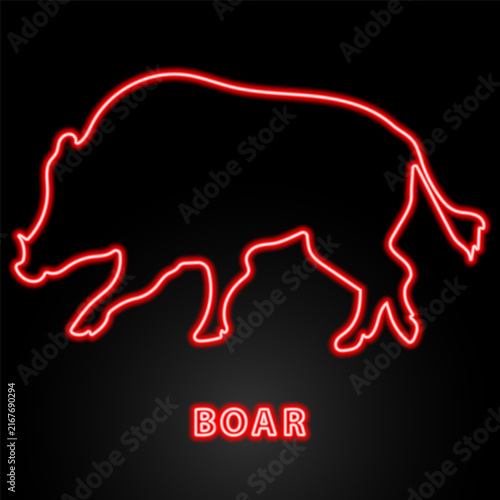 Red neon wild boar animal silhouette