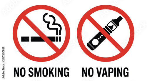 Obraz na plátne No smoking no vaping prohibition signs, tobacco and electronic cigarette ban symbols for public safety, health regulations and restricted area signage