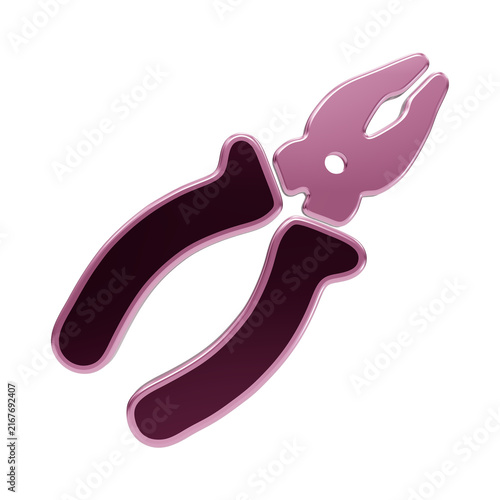 3 d rendered pink pliers construction with rounded handles and metallic shiny edges isolated on a transparent background