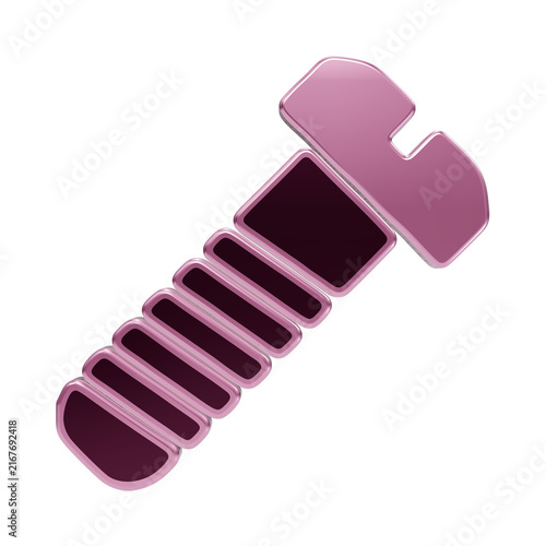 3 d pink metal screw with a slotted head and threaded shaft angled diagonally isolated on a transparent background