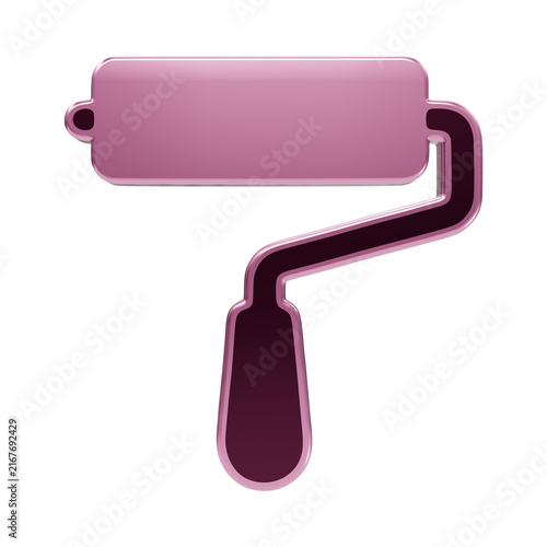 Glossy pink paint roller rendered in a three-dimensional style with metallic finish and smooth rounded edges isolated on a transparent background