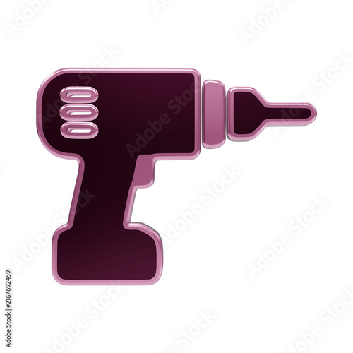 Glossy pink 3 d electric drill power tool symbol with rounded edges and soft metallic reflection highlights isolated on a transparent background