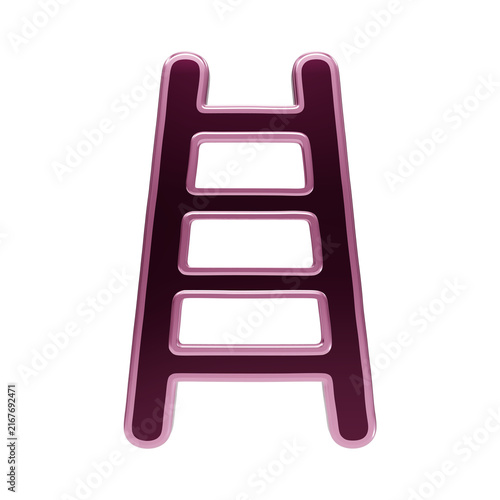 3 d render of a glossy dark maroon ladder with pink edges and rounded corners, standing upright isolated on a transparent background