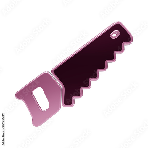 Pink 3 d render of a hand saw with a serrated blade and handle, viewed from an angled perspective isolated on a transparent background