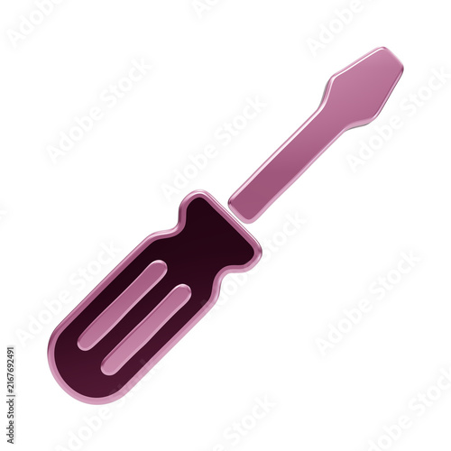 3 d pink screwdriver featuring a textured handle and flat head tool set against a dark background, isolated on a, transparent background