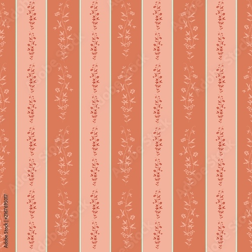 Stunning vertical stripe seamless pattern featuring delicate floral garlands, rich coral and peach columns, and elegant repeat motifs, perfect for luxury wallpaper design 