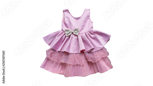 Cuadro en lienzo Cute little girl pink party dress with decorative bow clothing children gorgeous