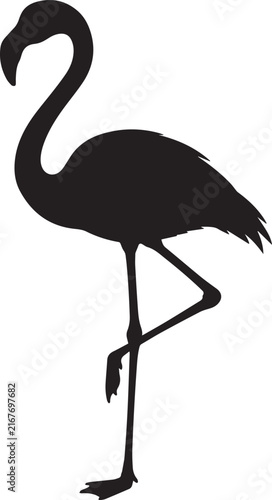 Black silhouette of flamingo.
