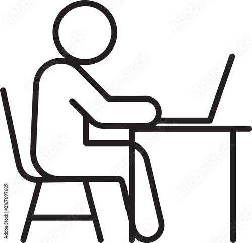 Man working on laptop line icon.