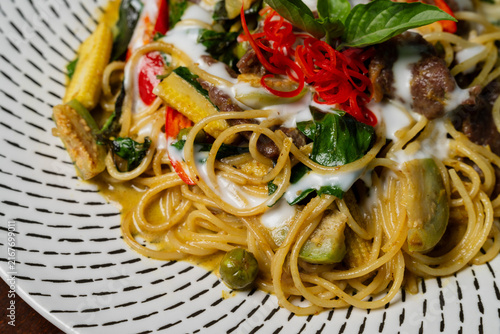 Thai Green Curry Spaghetti With Basil