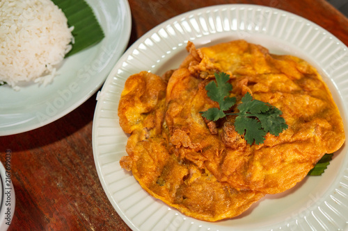 Thai Style Omelet With Rice Table Scene